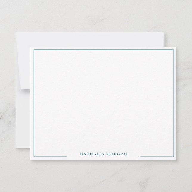 Basic Simple Teal Blue Border Stationery  Card (Front)