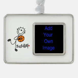 Basic Stick Figure Basketball Player Silver Plated Framed Ornament