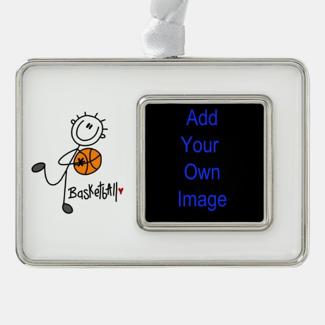 Basic Stick Figure Basketball Player Silver Plated Framed Ornament (Front)
