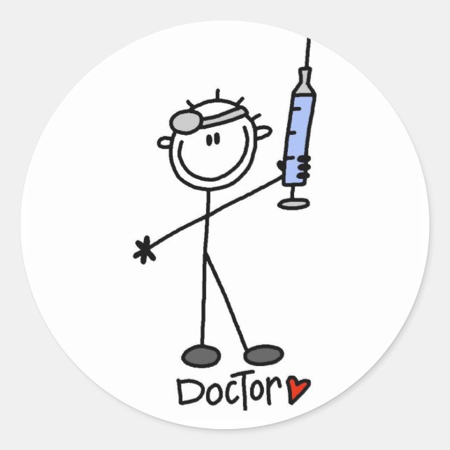 Basic Stick Figure Doctor Classic Round Sticker (Front)