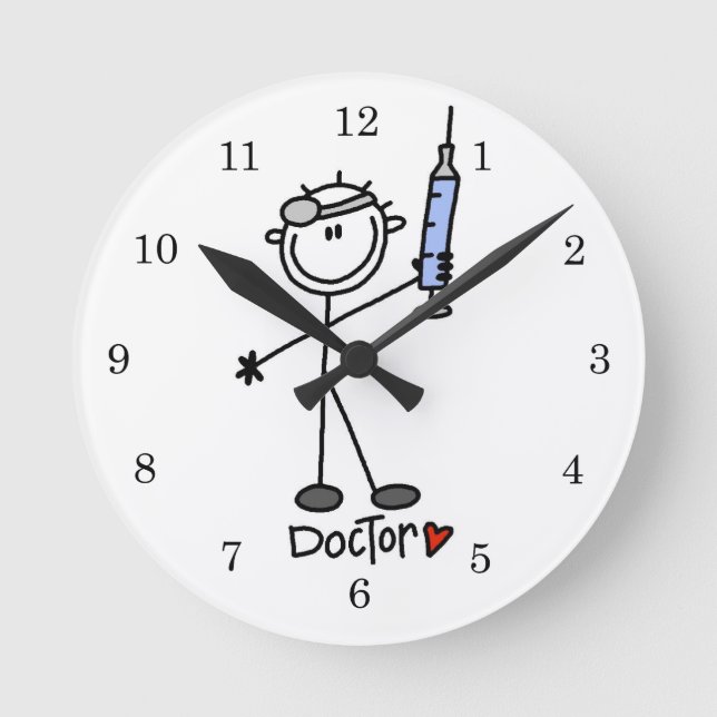 Basic Stick Figure Doctor Round Clock (Front)
