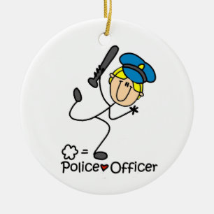 Basic Stick Figure Female Police Officer Ceramic Ornament