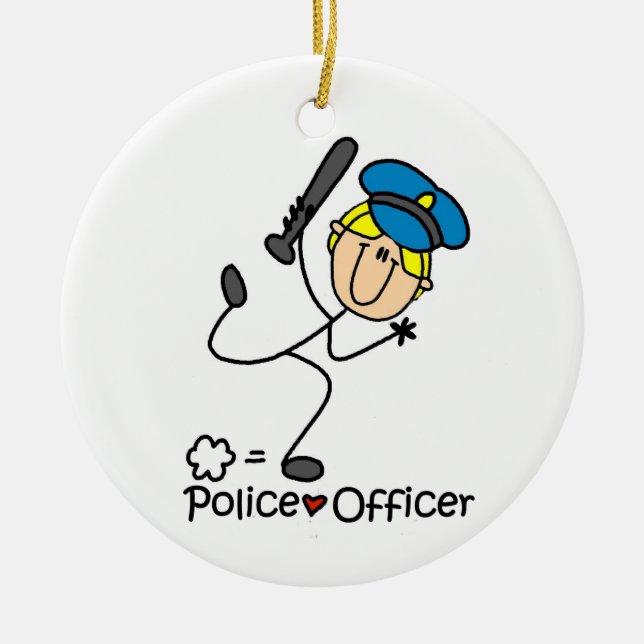Basic Stick Figure Female Police Officer Ceramic Ornament (Front)