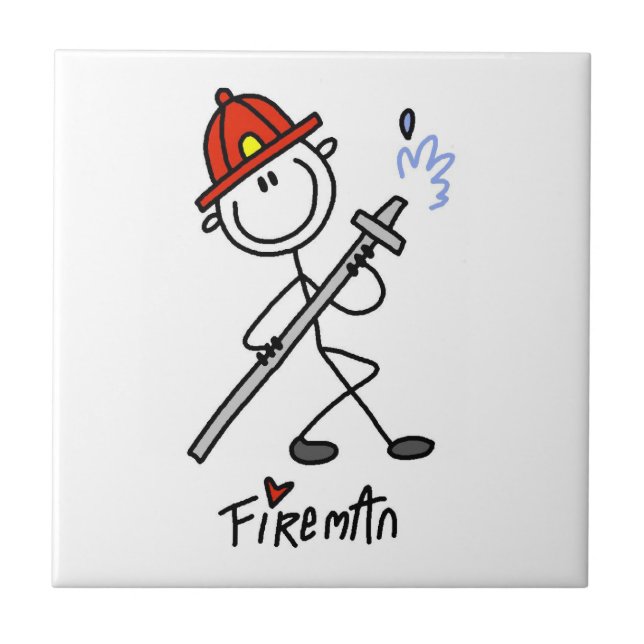 Basic Stick Figure Fireman T-shirts and Gifts Ceramic Tile (Front)