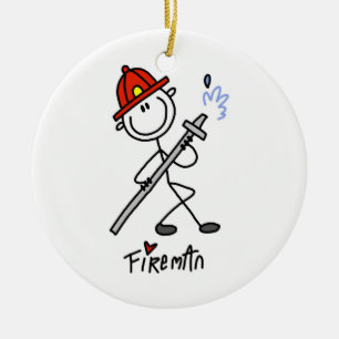 Basic Stick Figure Fireman T-shirts and Gifts Ceramic Tree Decoration