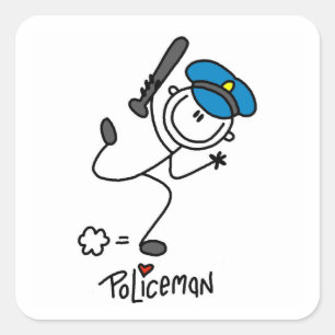 Basic Stick Figure Police Officer Square Sticker