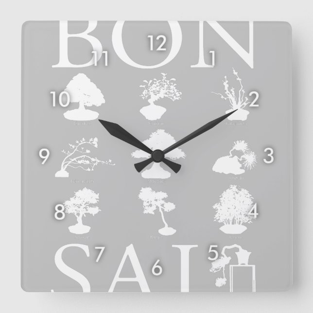 Basic Styles of Bonsai Tree Square Wall Clock (Front)
