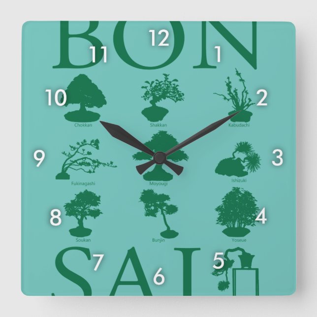Basic Styles of Bonsai Tree Square Wall Clock (Front)