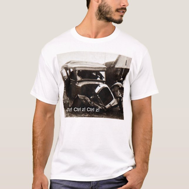 Basic T-shirt with classic car crash  and Ctrl z (Front)