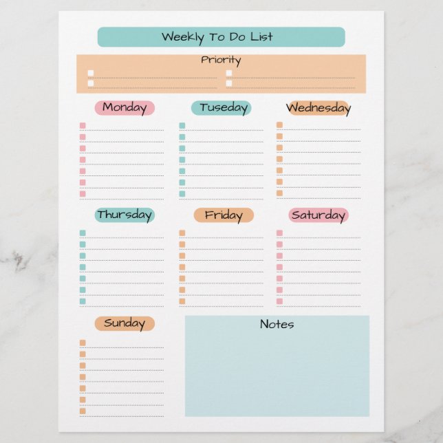 Basic Task List Editable Tear Away Daily Planner Custom Letterhead (Front)