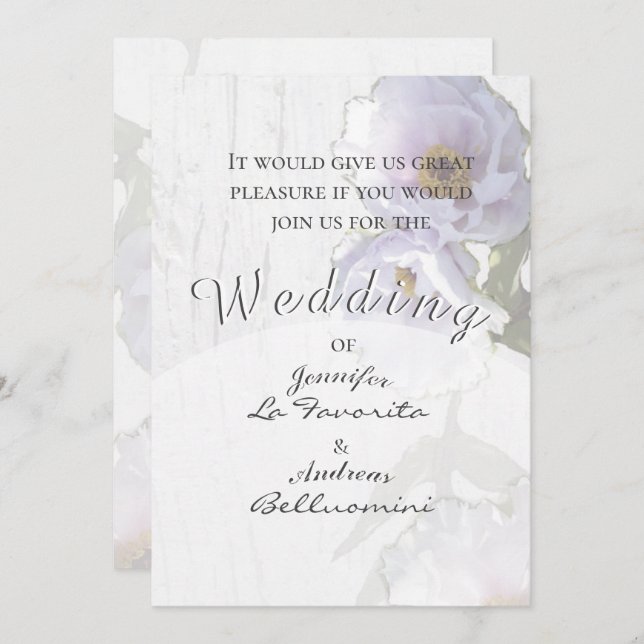 Basic Tree Peony Wedding Invitation White (Front/Back)