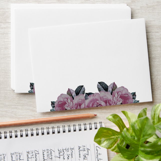 Basic Watercolor Floral Rose White Wedding Envelope (Stacked)