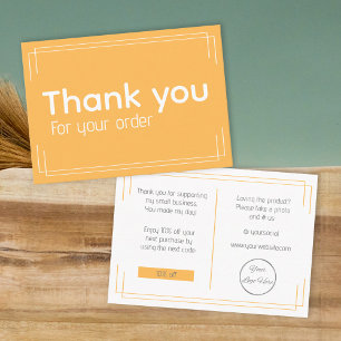 Basic white orange logo business thank you card 