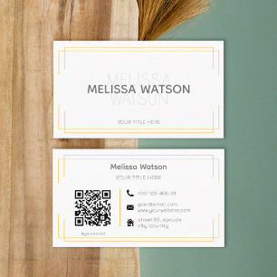 Basic white orange QR code simple  Business Card