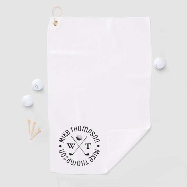 Basic White Simple Monogram for a Golf-Player  Golf Towel (InSitu)