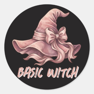 Basic Witch Coquette Pastel Pink Witch Hat Bow Classic Round Sticker