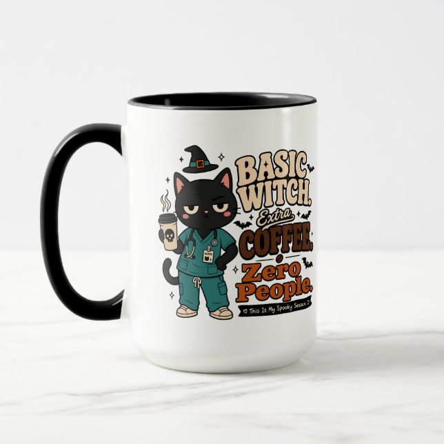 Basic Witch Extra Coffee Zero People Large Black Mug (Left)