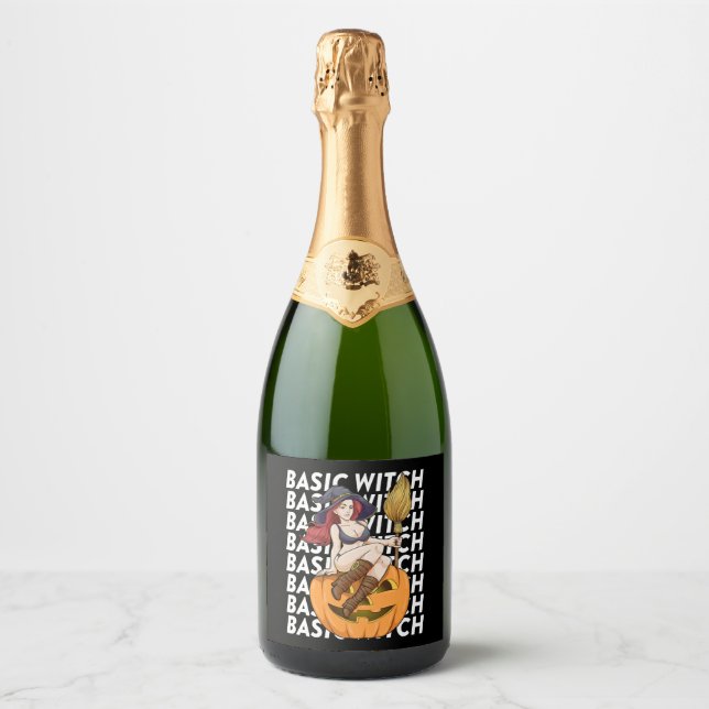 Basic Witch Halloween Costume Funny Sarcastic Sparkling Wine Label (Front)