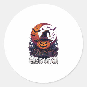 Basic Witch Halloween Pumpkin Crescent Moon Cauldr Classic Round Sticker