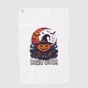 Basic Witch Halloween Pumpkin Crescent Moon Cauldr Golf Towel