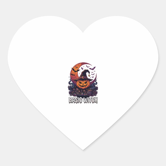 Basic Witch Halloween Pumpkin Crescent Moon Cauldr Heart Sticker (Front)