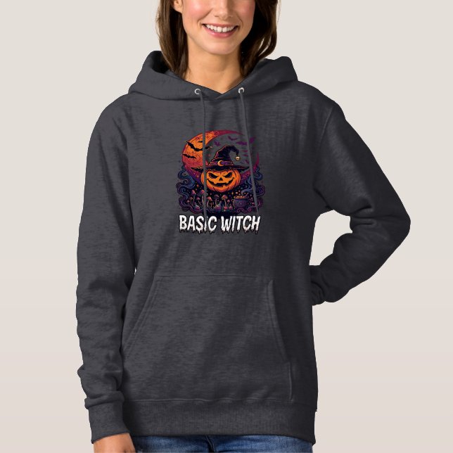Basic Witch Halloween Pumpkin Crescent Moon Cauldr Hoodie (Front)