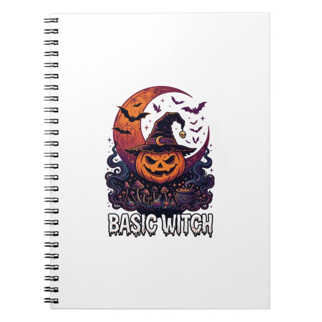 Basic Witch Halloween Pumpkin Crescent Moon Cauldr Notebook (Front)