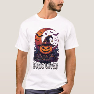 Basic Witch Halloween Pumpkin Crescent Moon Cauldr T-Shirt