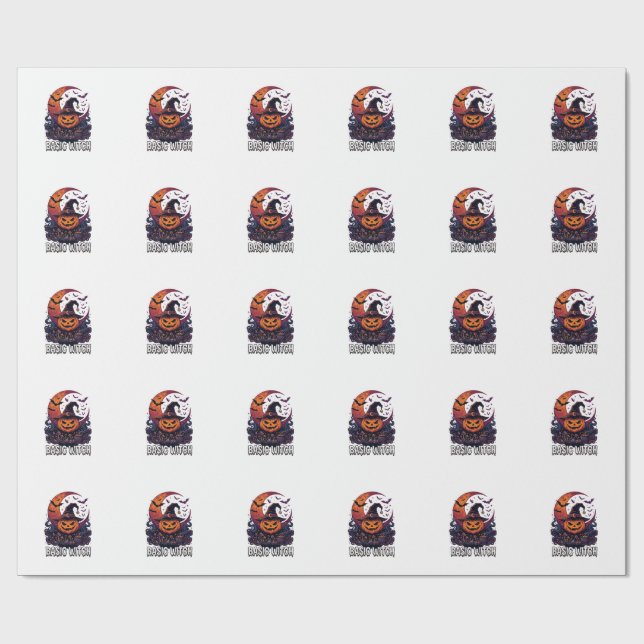 Basic Witch Halloween Pumpkin Crescent Moon Cauldr Wrapping Paper (Flat)