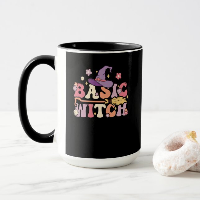 Basic Witch Halloween Witch Groovy Halloween Mug (With Donut)