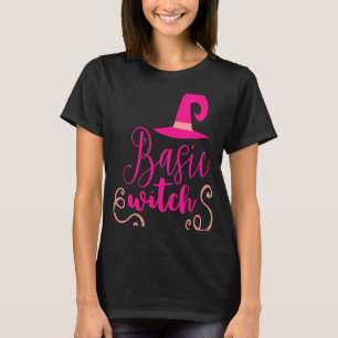 Basic Witch Hat Halloween Teacher Wife Mum Pink T-Shirt