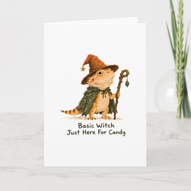 Basic Witch Just Here For Candy Bearded Dragon     Card (Front)