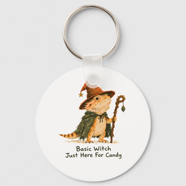Basic Witch Just Here For Candy Bearded Dragon     Key Ring (Front)