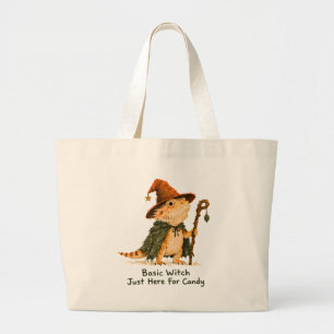 Basic Witch Just Here For Candy Bearded Dragon Large Tote Bag