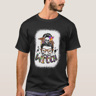 Basic Witch Messy Bun Women Tie Dye Leopard Hallow T-Shirt