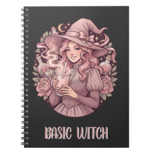 Basic Witch Pink Boba Tea Coquette Halloween Notebook