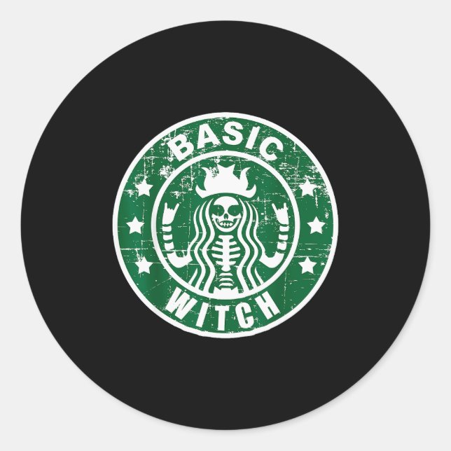 Basic Witch Shirt Women Halloween Distressed  Classic Round Sticker (Front)