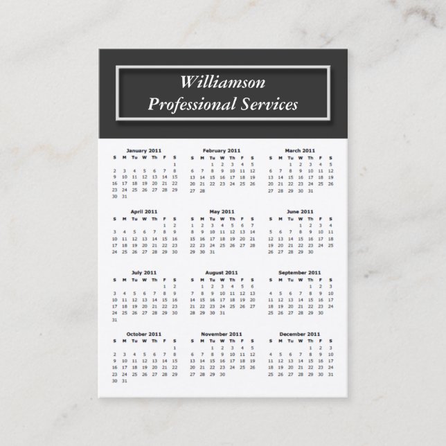 Basic with Dark Grey 2011 CALENDAR Business Cards (Front)