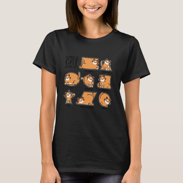 Basics Of Cat Geometry, Math Teacher, Funny Cat Lo T-Shirt (Front)