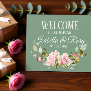 Basil and Pink Roses Wedding Tabletop  Plaque