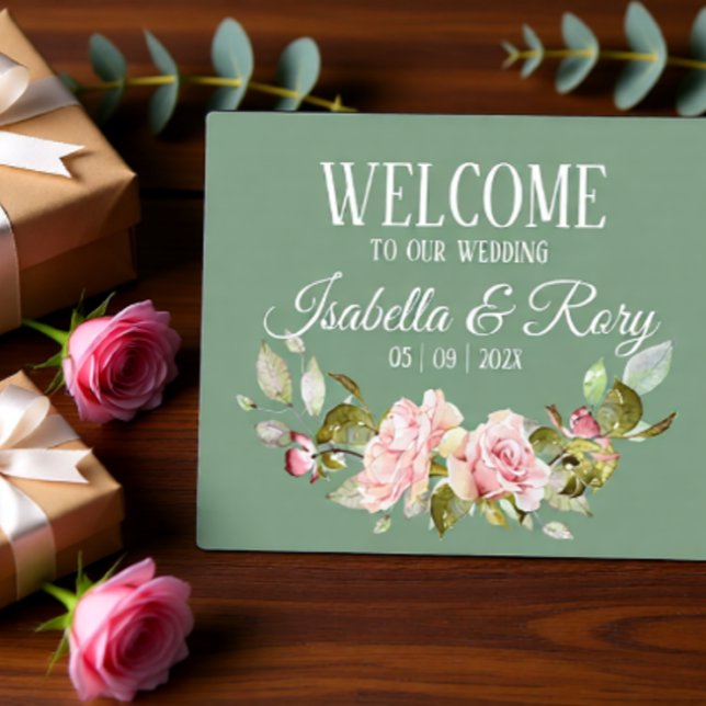 Basil and Pink Roses Wedding Tabletop  Plaque (Creator Uploaded)