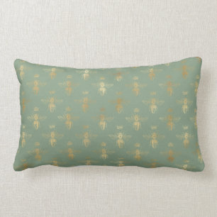 Basil Green and Gold Queen Bee Personalised  Lumbar Cushion
