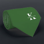 Basil Green Elegant Monogram   Name Tie<br><div class="desc">An elegant two-sided necktie featuring a bold white monogram across a solid Basil Green background. On top of this monogram sits your first or last name spelled out in all capitals. If you prefer a bolder look for the personal name inside of the large letter you can do the following:...</div>