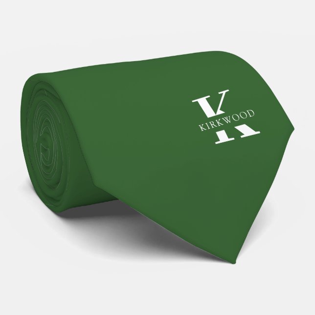 Basil Green Elegant Monogram + Name Tie (Rolled)