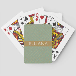 Basil Green Gold Quatrefoil Personalised Playing Cards
