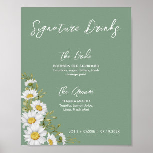 Basil Green & White Daisies Signature Drinks Poster