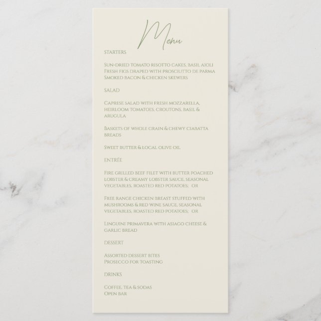 Basil • Handwritten Script Wedding Menu (Front)