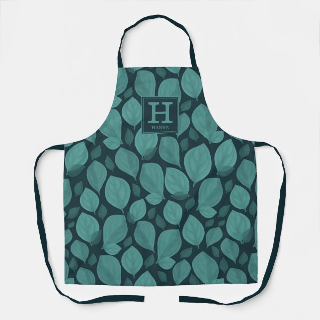 Basil Herb Leaf Pattern Botanical Monogram Apron (Front)