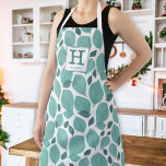 Basil Herb Leaf Pattern Botanical Monogram Apron<br><div class="desc">Turquoise Basil Herb Leaf Pattern Botanical Name and Monogram Apron. Turquoise basil leaves in a pattern. Add your name and monogram.</div>