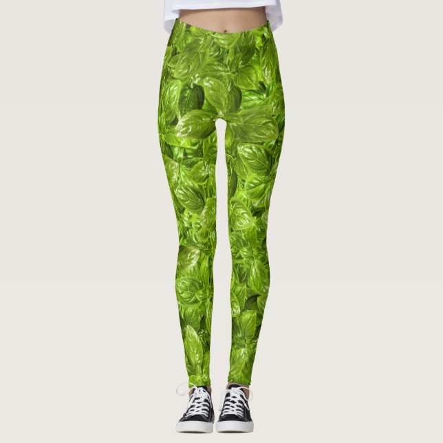 Basil Leaves Pattern Leggings (Front)